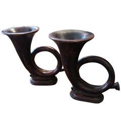 Pair of Terracotta Hunting Horn Vases
