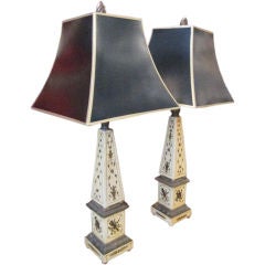 Pair of Neoclassic Style Wood and Composition Obelisk Lamps