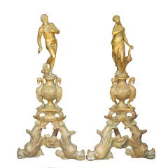 Pair of Italian Renaissance Style Bronze Figural Andirons