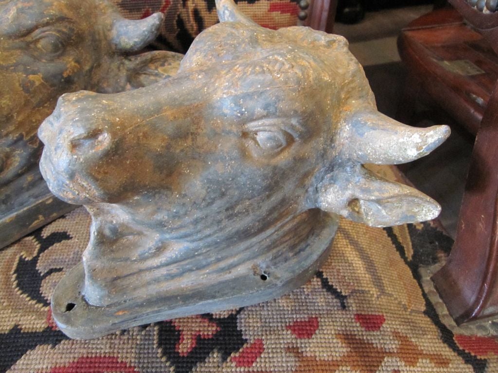 Pair of French 19th Century Zinc Bull Heads