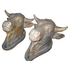 Pair of French 19th Century Zinc Bull Heads