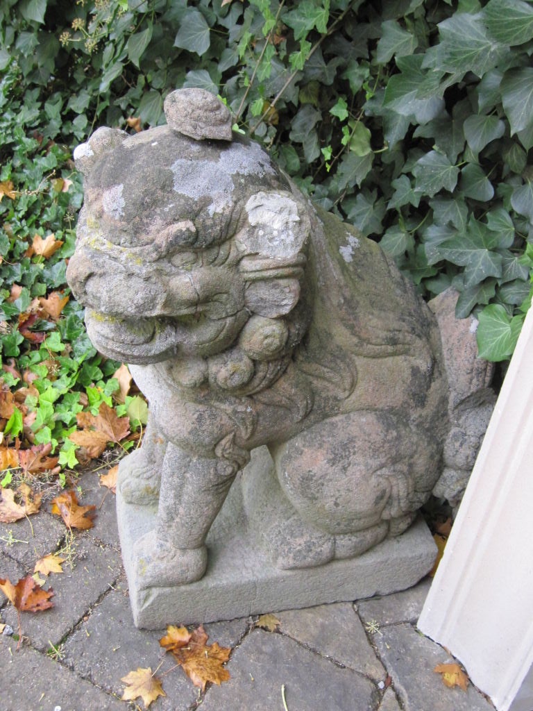 19th Century Pair of Chinese Sandstone Buddhistic Lions
