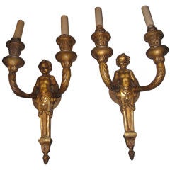 Antique Pair of Louis XVI Style Giltwood Wall Sconces