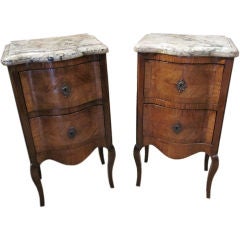 Pair of Louis XV Style Marble-Top Petit Commodes
