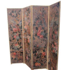 Spanish Leather and Painted Four-Panel Screen