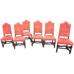 Set of Six Italian Baroque Walnut Dining Chairs