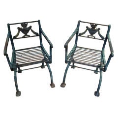 Vintage Pair of Cast Iron Garden Chairs