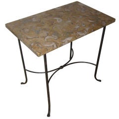 Art Moderne Steel and Fossilized Marble End Table