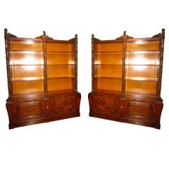 Antique Pair of Italian Rococo Style Carved Walnut Bookcases
