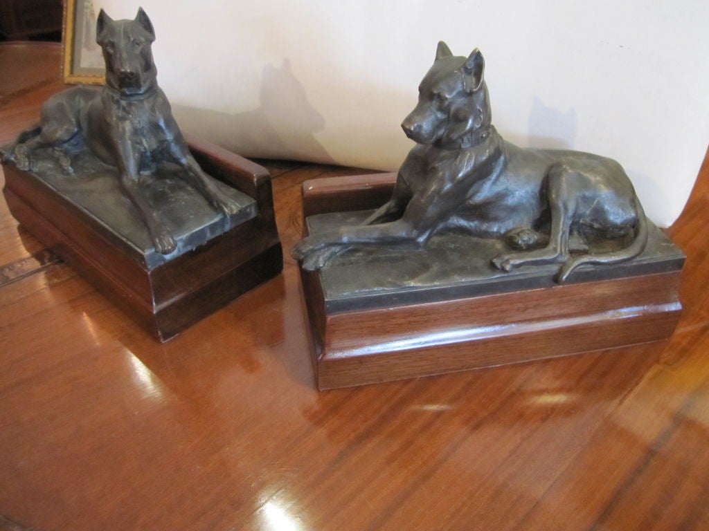 20th Century A Pair Bronze Figures of Great Danes By George Gardet