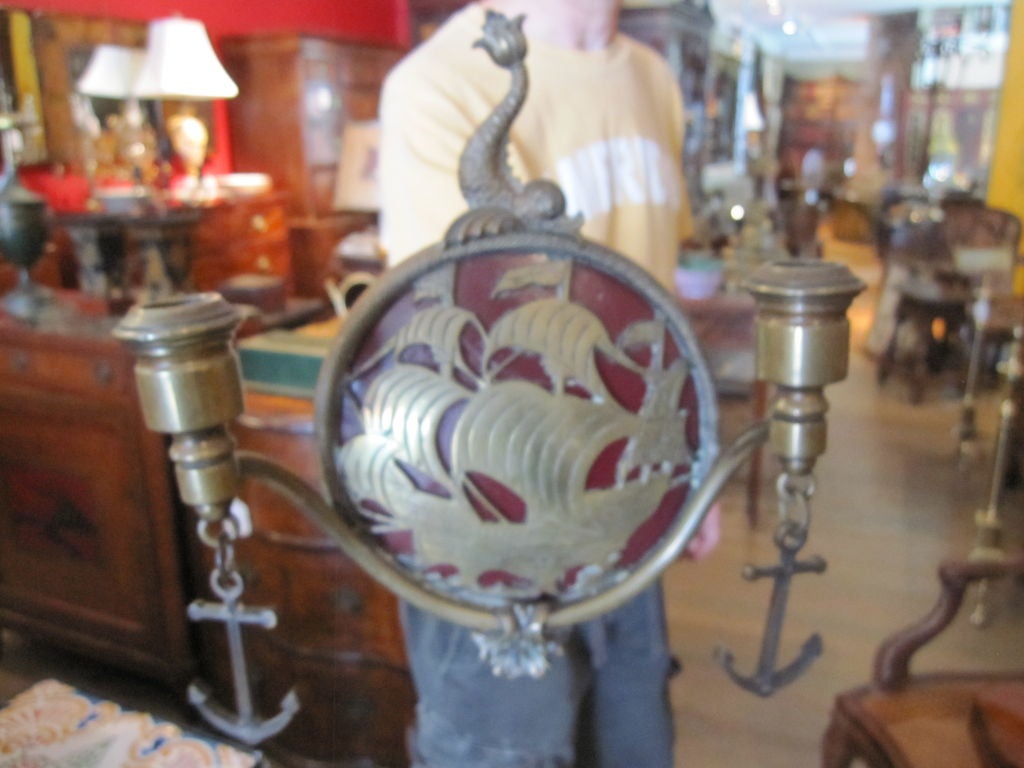 Pair of Bronze Nautical Sconces Attributed to Oscar Bach