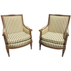 Pair Of Louis XVI Style Beechwood Bergeres