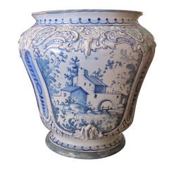 Large Italian Majolica Blue And White Vase