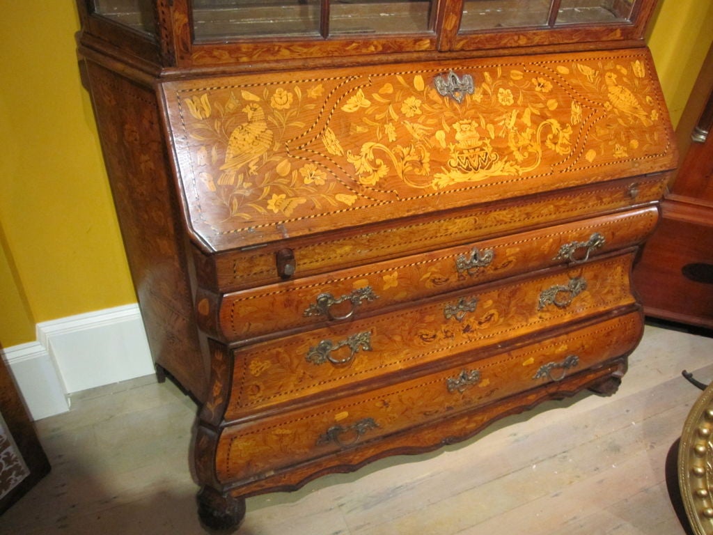 18th Century and Earlier Dutch Rococo Elmwood And Marquetry Secretary