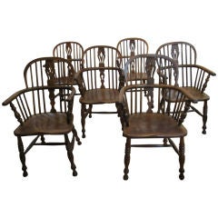 Set Of Six Elmwood Windsor Armchairs