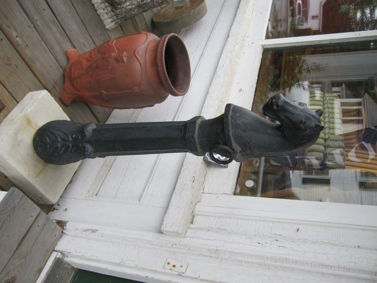 American Cast Iron Horse Head Hitching Post In Good Condition In Essex, MA
