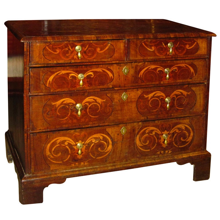 WILLIAM AND MARY WALNUT AND MARQUETRY CHEST