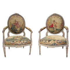 Pair Of Louis XVI Creme Painted Fauteuil