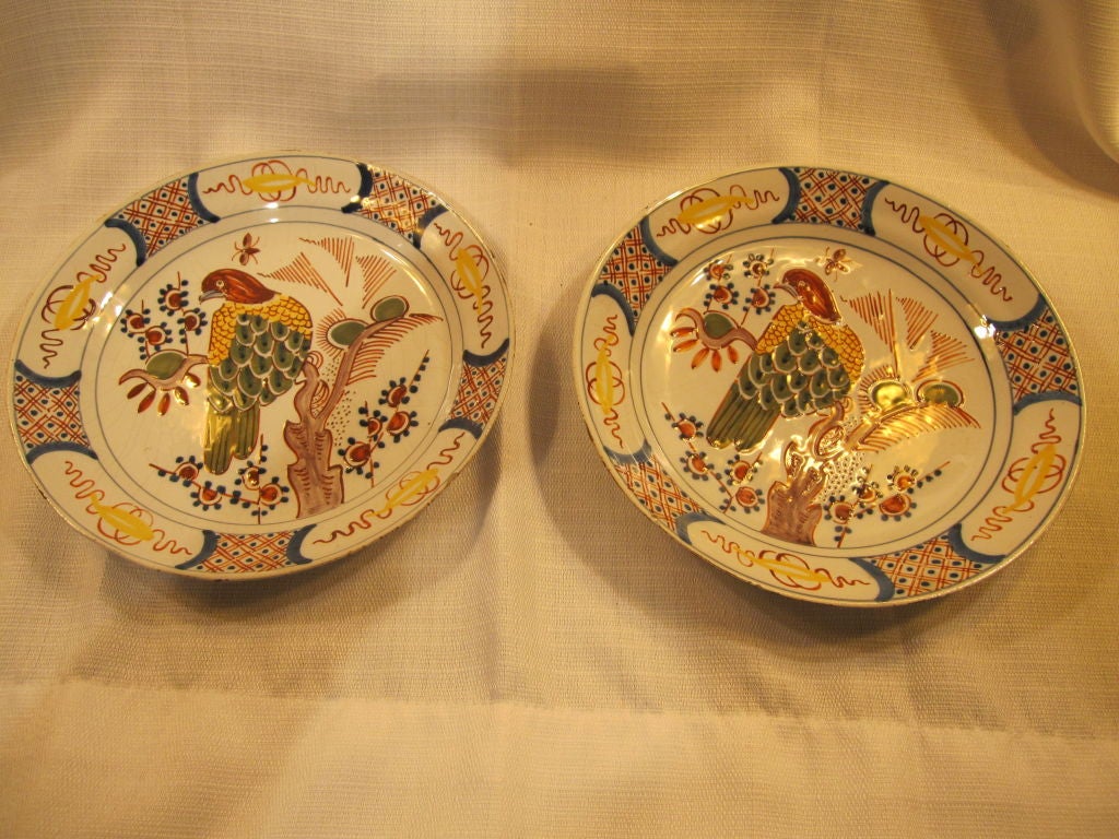 Pair Of Delft Polychrome Pottery Plates