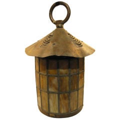 Arts And Crafts Brass And Leaded Glass Lantern