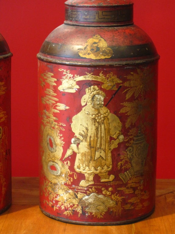 WONDERFUL SCARLET RED COLOR WITH GILT CHINOISERIE DECORATION.SIGNED JOHN A GILBERT, LONDON