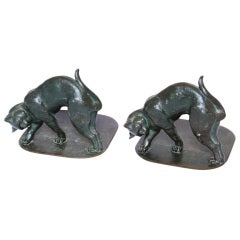 Pair Of Tiffany Studios Cat Form Bronze Bookends