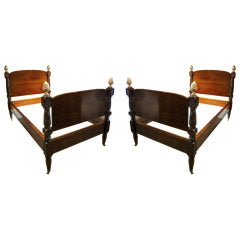 Pair of Finely Carved Classical Style Mahogany Beds