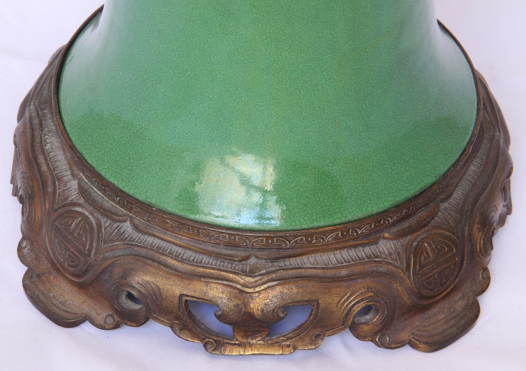 Chinese Crackle Green Vase Mounted As A Lamp 1
