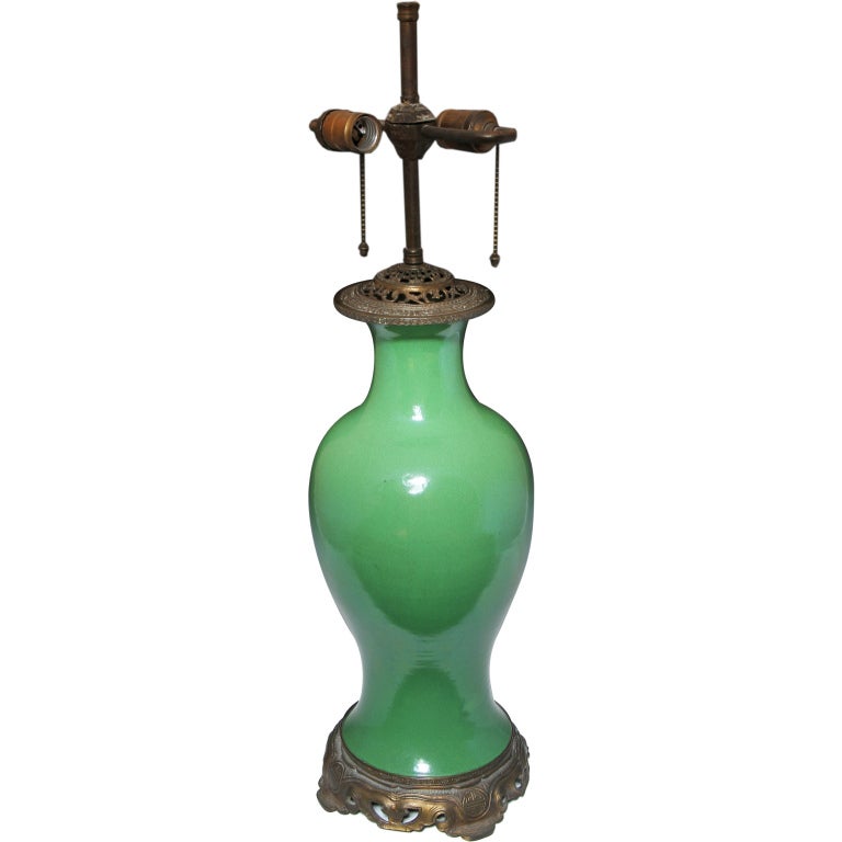 Chinese Crackle Green Vase Mounted As A Lamp