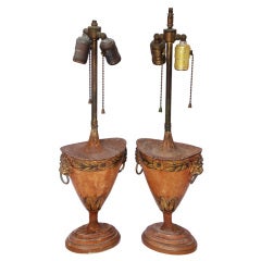 Pair Of George III Tole Chestnut Urns Mounted As Lamps