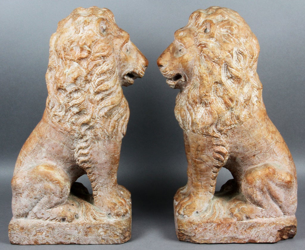 Pair Of Italian Marble Lions 1