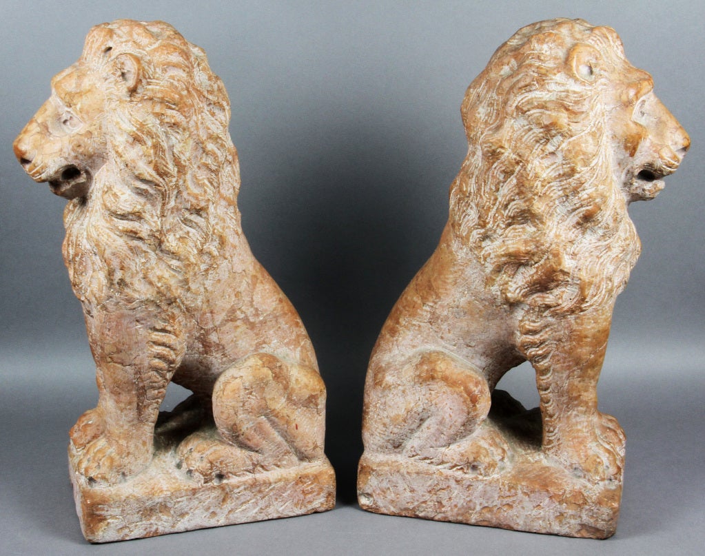 Pair Of Italian Marble Lions 2