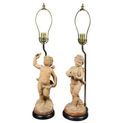 Antique Pair Of Italian Terracotta Figures Of Children