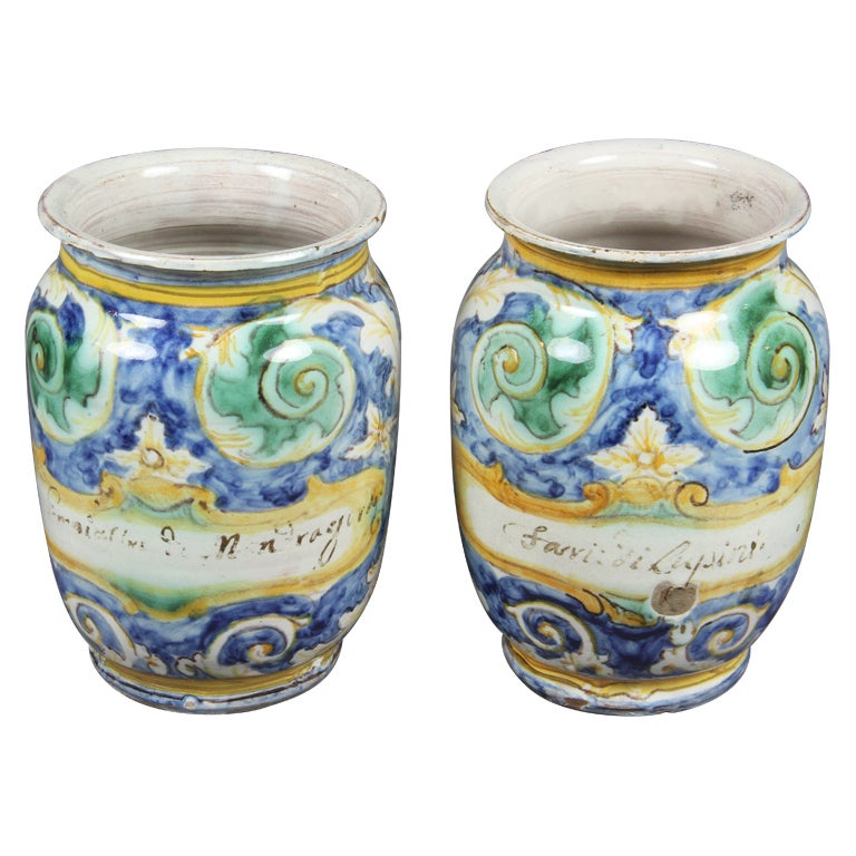 Pair Of Italian Majolica Jars at 1stdibs