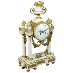 Louis XVI Style Bronze And Marble Mantle Clock