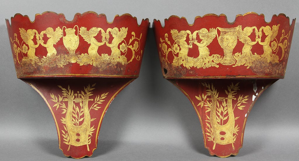 Pair Of Decorative Tole Wall Pockets
