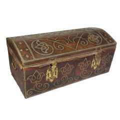 Flemish Leather And Brass Chest