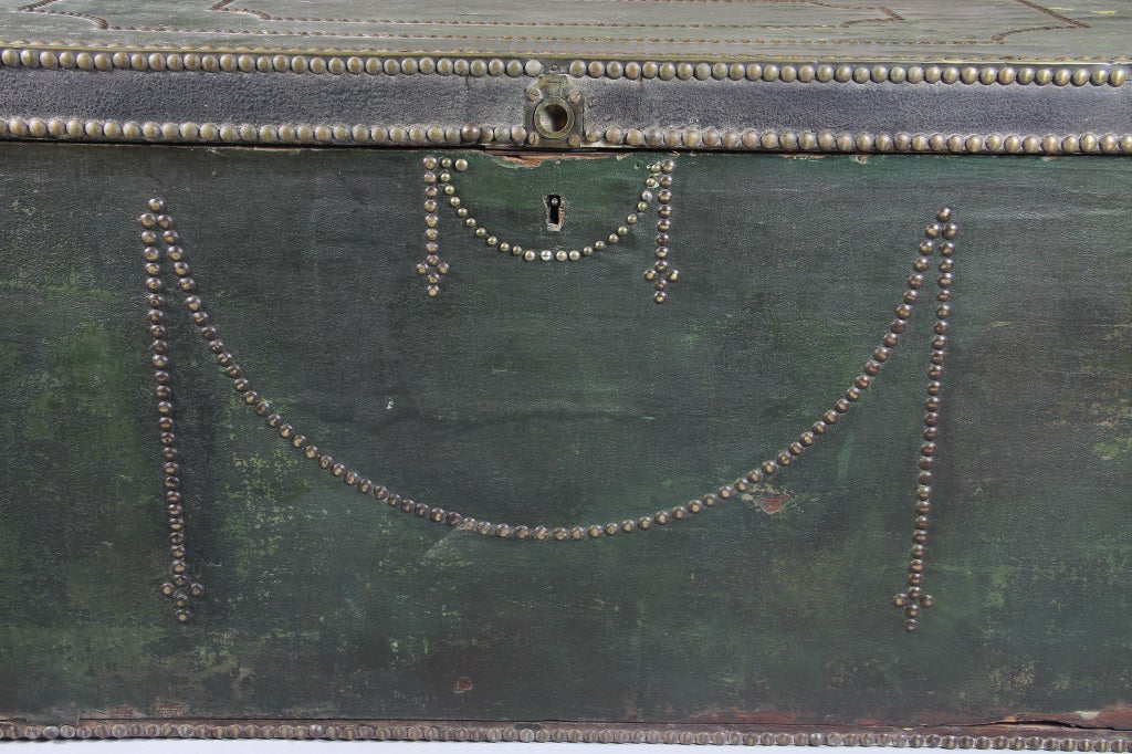 Chinese Export Brass Studded And Canvas Trunk