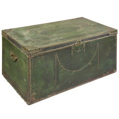 Antique Chinese Export Brass Studded And Canvas Trunk