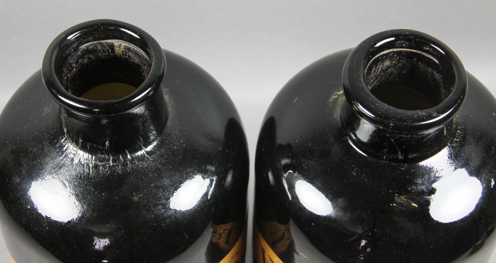 20th Century Pair of Olive Green Apothecary Bottles