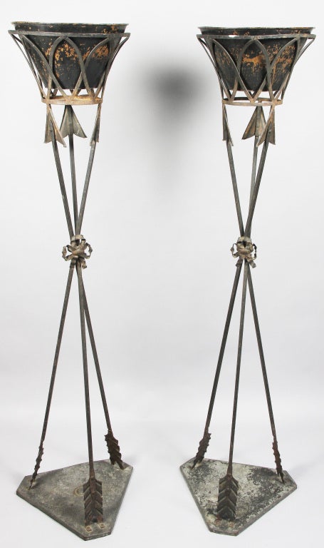 Unknown Pair Of Wrought Iron And Tole Planters
