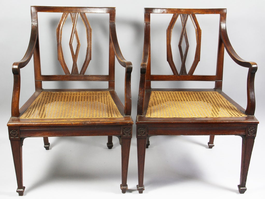 Pair of Italian Neoclassic Walnut Armchairs In Good Condition In Essex, MA