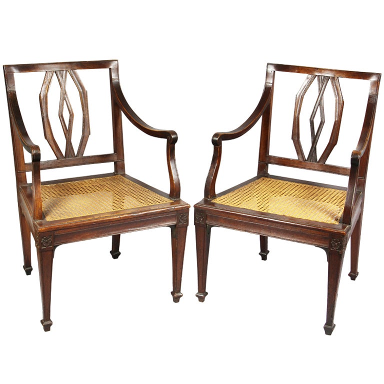 Pair of Italian Neoclassic Walnut Armchairs