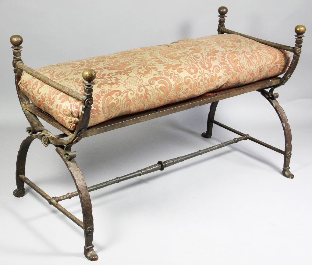 Arts And Crafts Wrought Iron And Bronze Bench