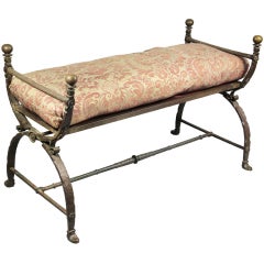 Arts And Crafts Wrought Iron And Bronze Bench