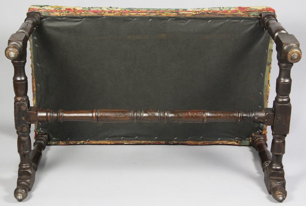 Louis XIII Baroque Walnut Needlepoint Bench 4