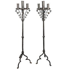 Pair Of Rennaissance Style Wrought Iron Torcheres