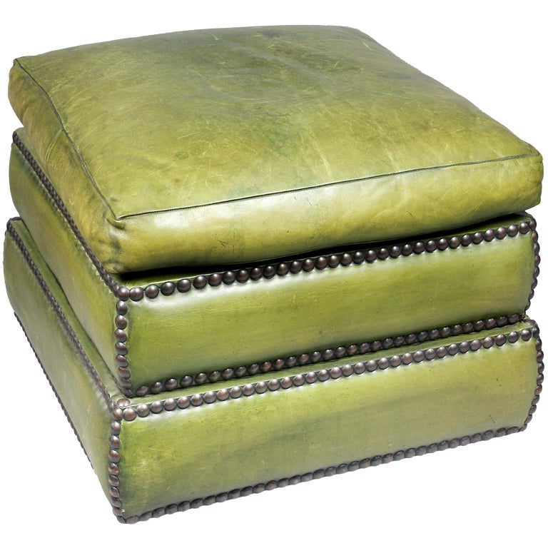 Victorian Style Green Leather Ottoman