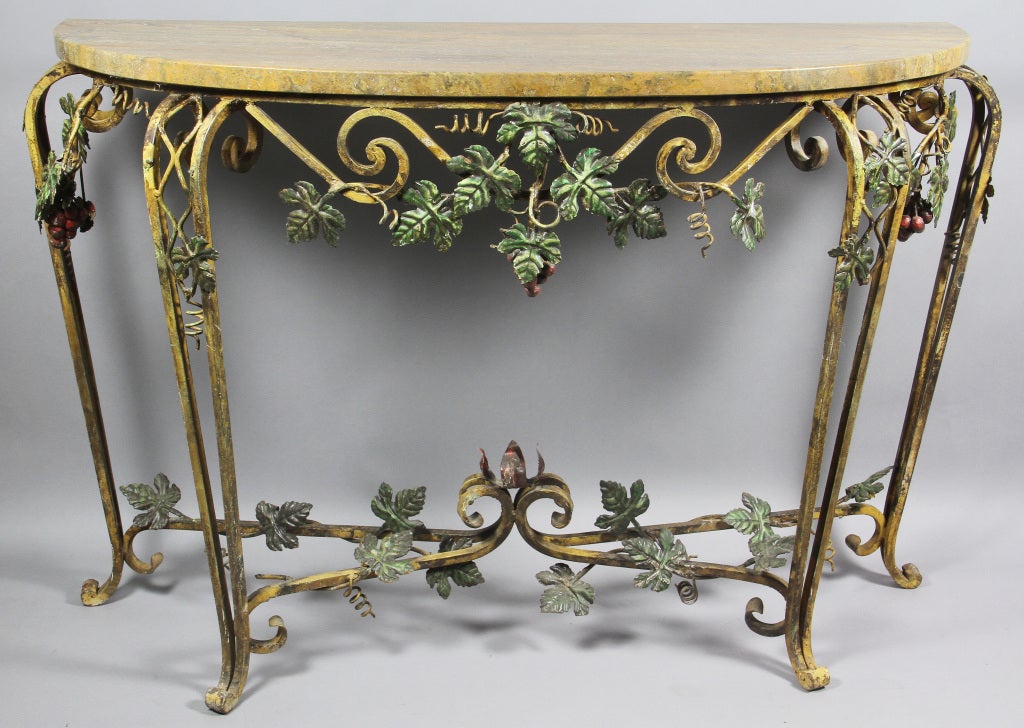 Wrought Iron And Marble Console Table For Sale at 1stdibs