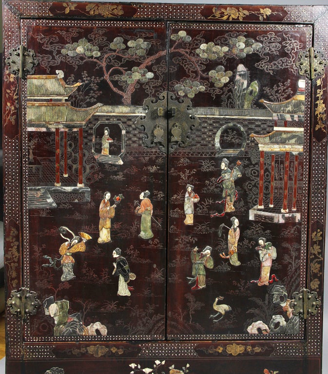 18th Century and Earlier Chinese Lacquer And Hardstone Mounted Cabinet